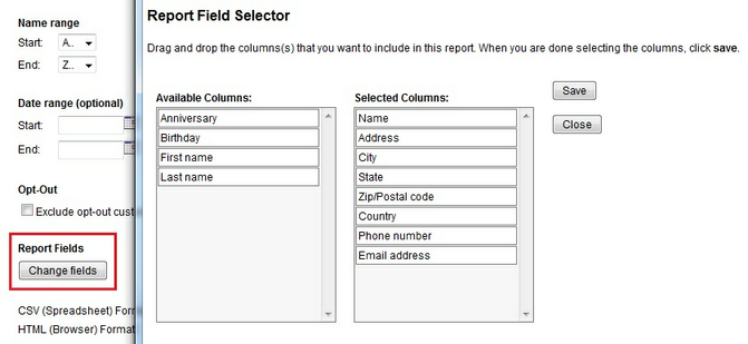 Change Fields options